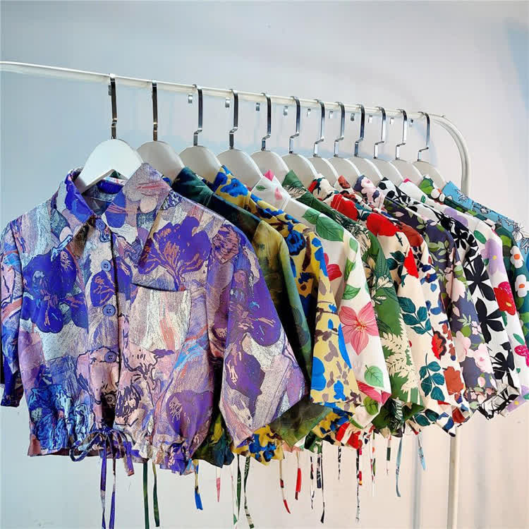 Tropical Print Cropped Button-Up Shirt - image 2