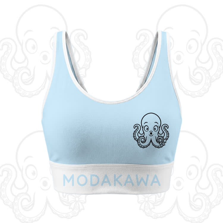 Octopus Graphic Crop Tank Sport Top Shorts Modakawa Matching Outfit - Blue Top - 5XL - image 3