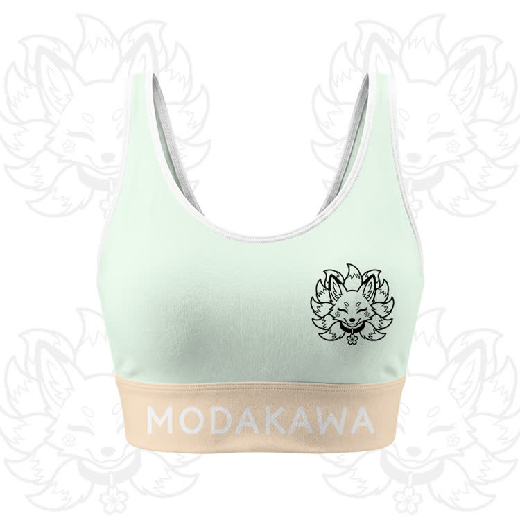 Nine Tailed Fox Graphic Crop Tank Sport Top Shorts Modakawa Matching Outfit - Green Top - 5XL - image 4