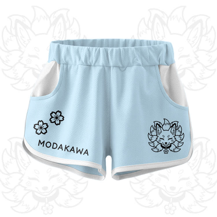 Nine Tailed Fox Graphic Crop Tank Sport Top Shorts Modakawa Matching Outfit - Blue Shorts - 5XL - image 10