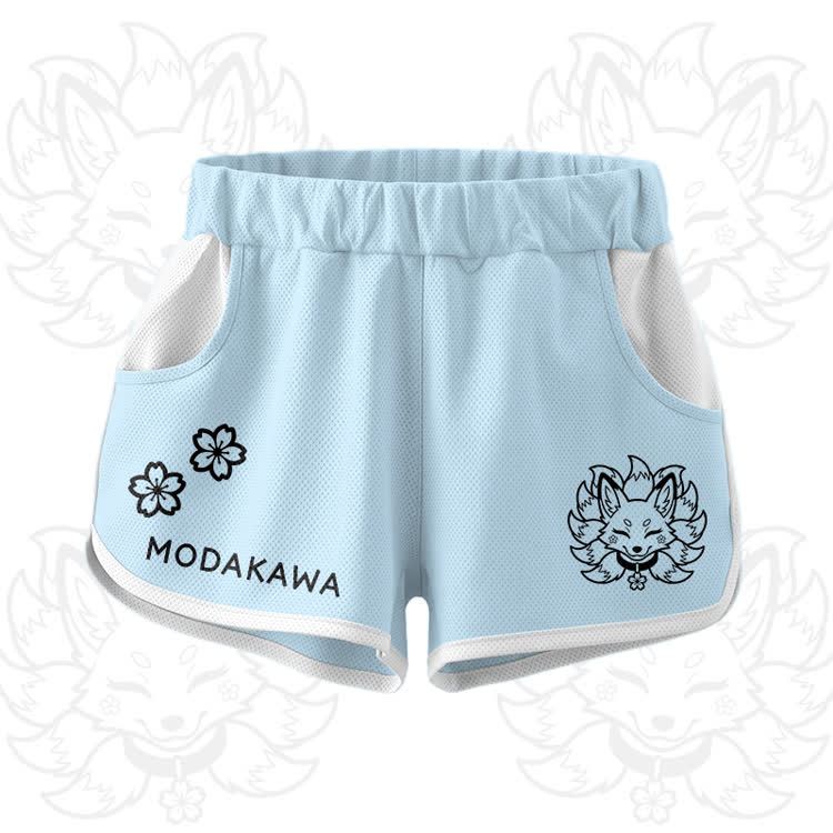 Nine Tailed Fox Graphic Crop Tank Sport Top Shorts Modakawa Matching Outfit - Blue Shorts - 5XL - image 10