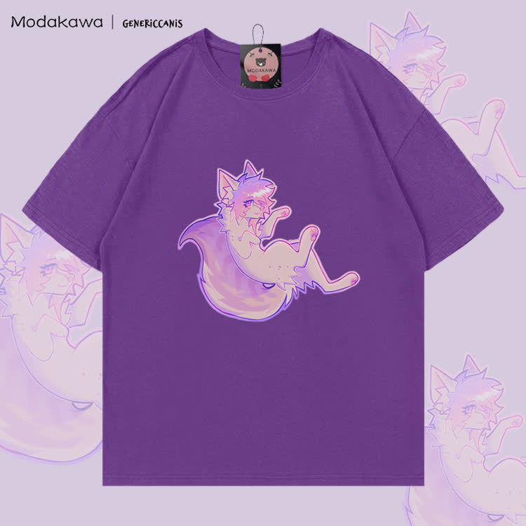 MODAKAWA X genericcanis Fox Graphic 100% Cotton T-shirt - Purple - 5XL - image 1