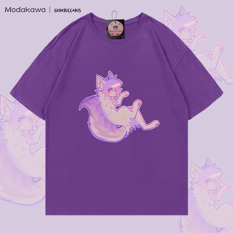 MODAKAWA X genericcanis Fox Graphic 100% Cotton T-shirt - Purple - 5XL - image 1