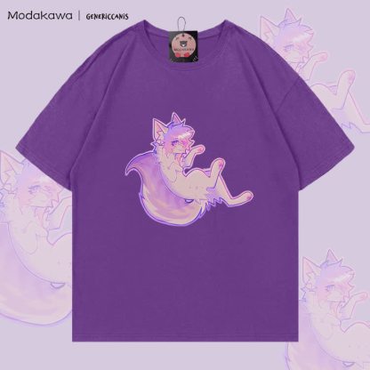MODAKAWA X genericcanis Fox Graphic 100% Cotton T-shirt - Purple - 5XL - image 1