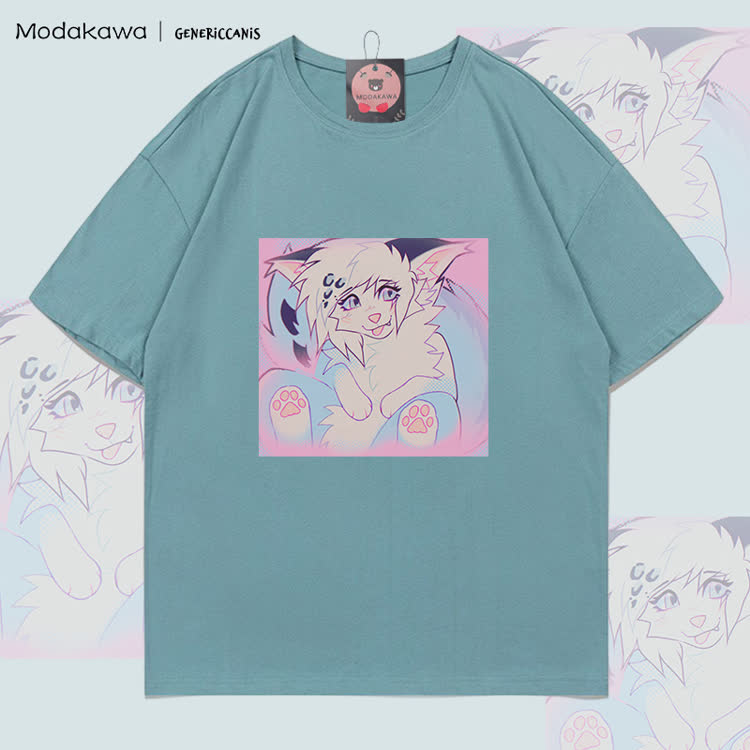 MODAKAWA X genericcanis Tongue Out Fox Graphic 100% Cotton T-shirt - Green - 5XL - image 1