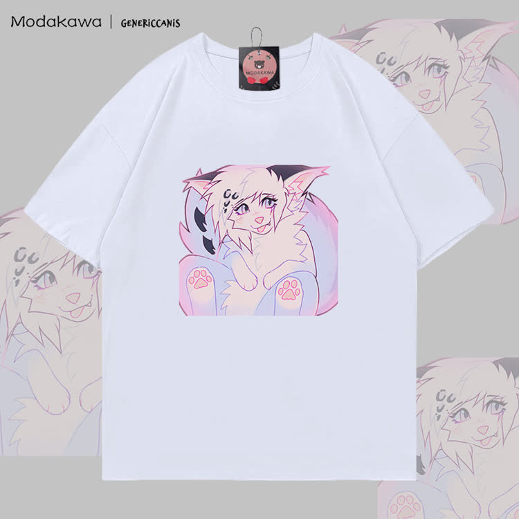 MODAKAWA X genericcanis Fox Tongue Out Graphic 100% Cotton T-shirt - White - 5XL - image 4
