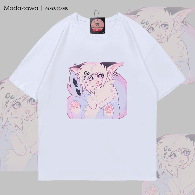 MODAKAWA X genericcanis Fox Tongue Out Graphic 100% Cotton T-shirt - White - 5XL - image 4