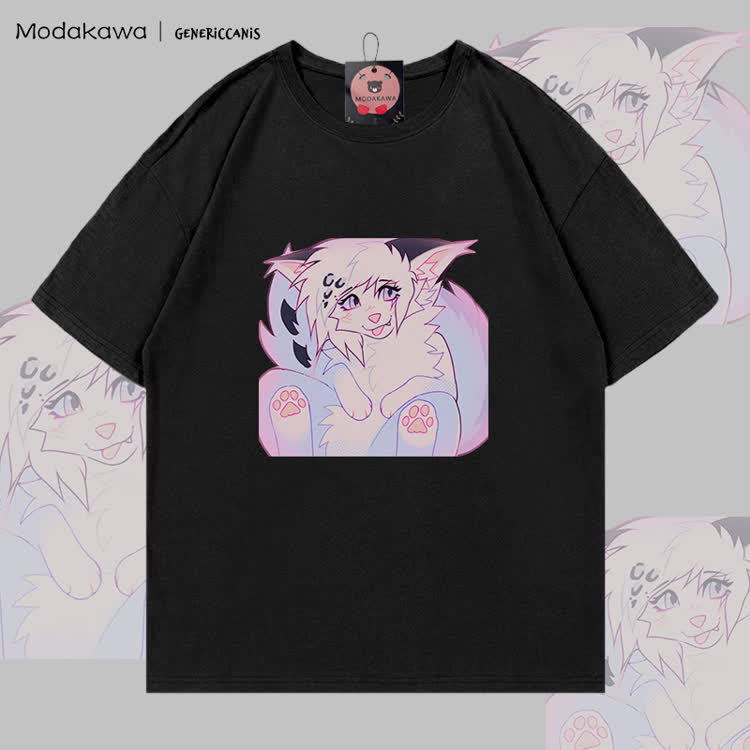 MODAKAWA X genericcanis Fox Tongue Out Graphic 100% Cotton T-shirt - Black - 5XL - image 3