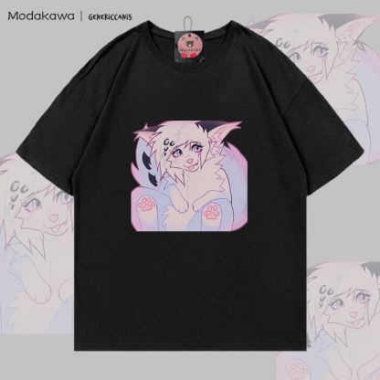 MODAKAWA X genericcanis Fox Tongue Out Graphic 100% Cotton T-shirt - Black - 5XL - image 3