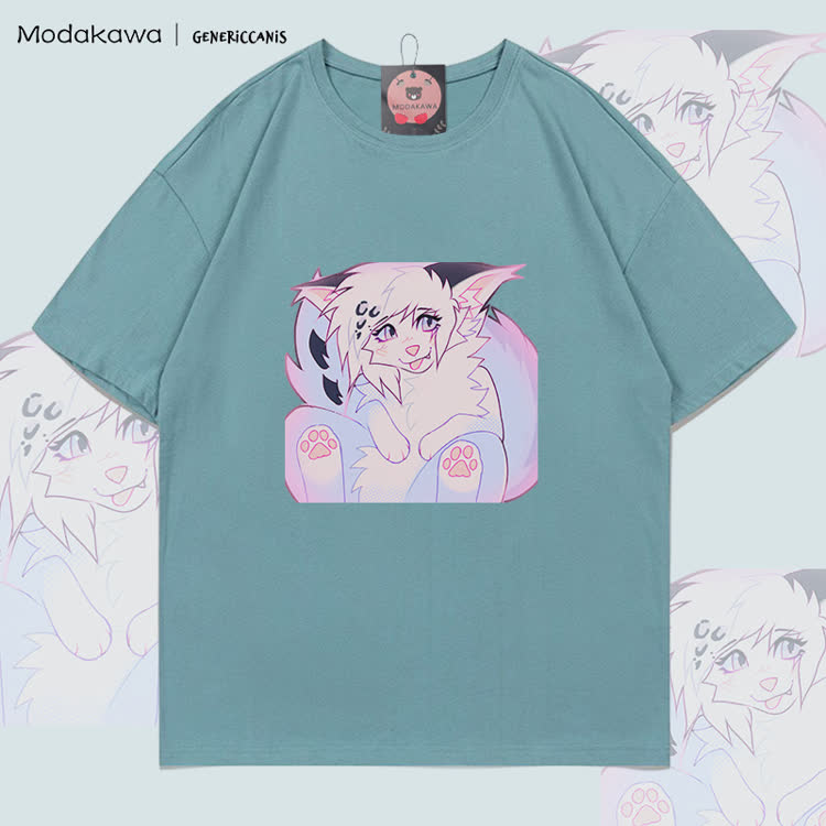 MODAKAWA X genericcanis Fox Tongue Out Graphic 100% Cotton T-shirt - Green - 5XL - image 2
