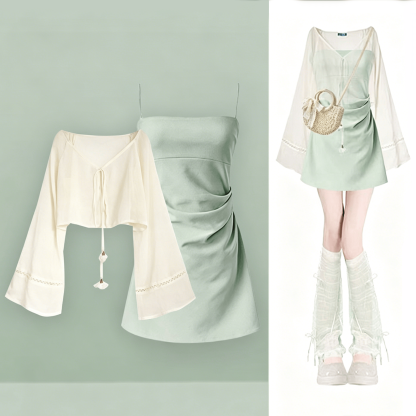 Sweet Summer Cami Dress Two Pieces Set - Green Set - 4XL - image 2