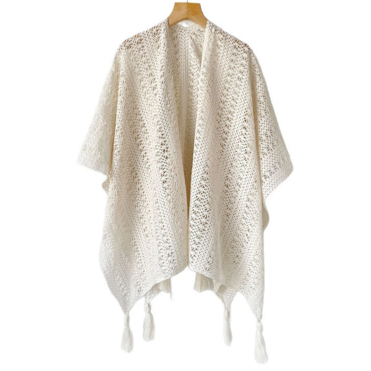 Bohemian Cami Dress with Openwork Knit Shawl Set Two Pieces Set - Beige Shawl - One Size - image 7