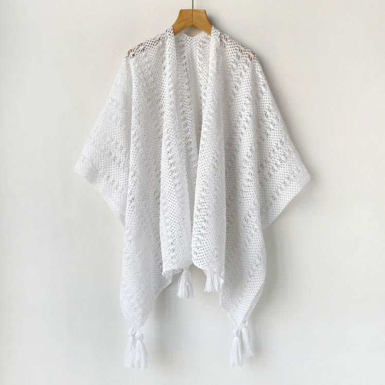 Bohemian Cami Dress with Openwork Knit Shawl Set Two Pieces Set - White Shawl - One Size - image 10