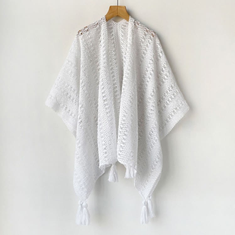 Bohemian Cami Dress with Openwork Knit Shawl Set Two Pieces Set - White Shawl - One Size - image 10