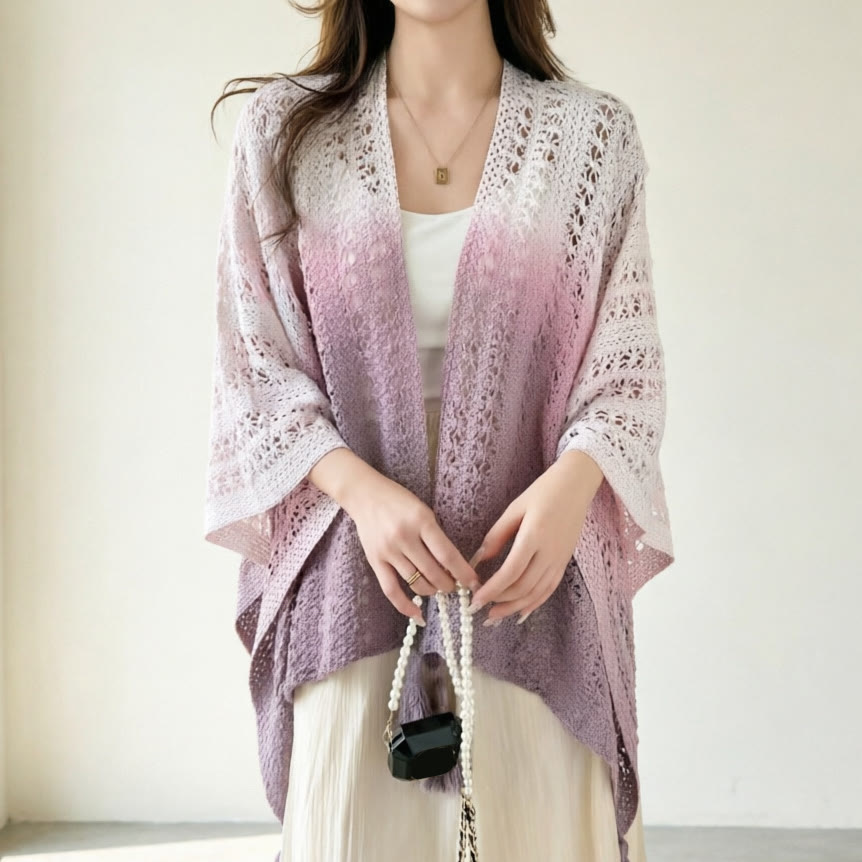 Bohemian Cami Dress with Openwork Knit Shawl Set Two Pieces Set - Mocha Ombre Shawl - One Size - image 9