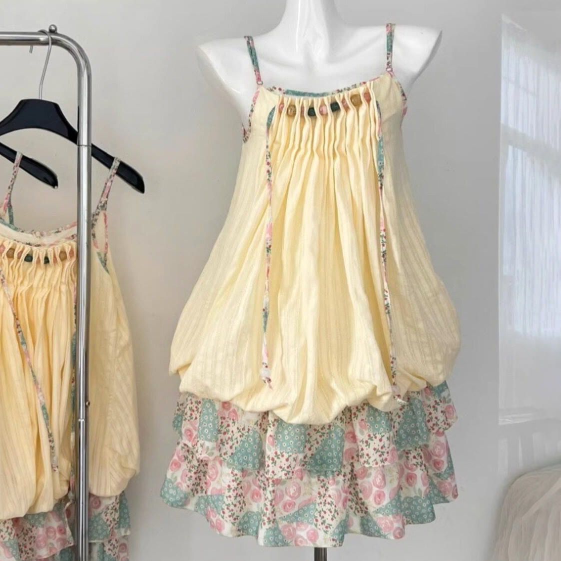 Bohemian Cami Dress with Openwork Knit Shawl Set Two Pieces Set - image 3