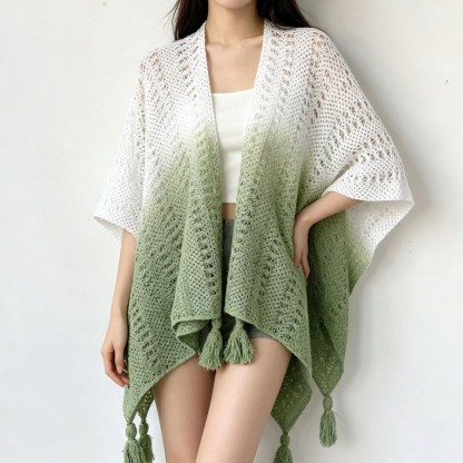Bohemian Cami Dress with Openwork Knit Shawl Set Two Pieces Set - Green Gradient Shawl - One Size - image 11