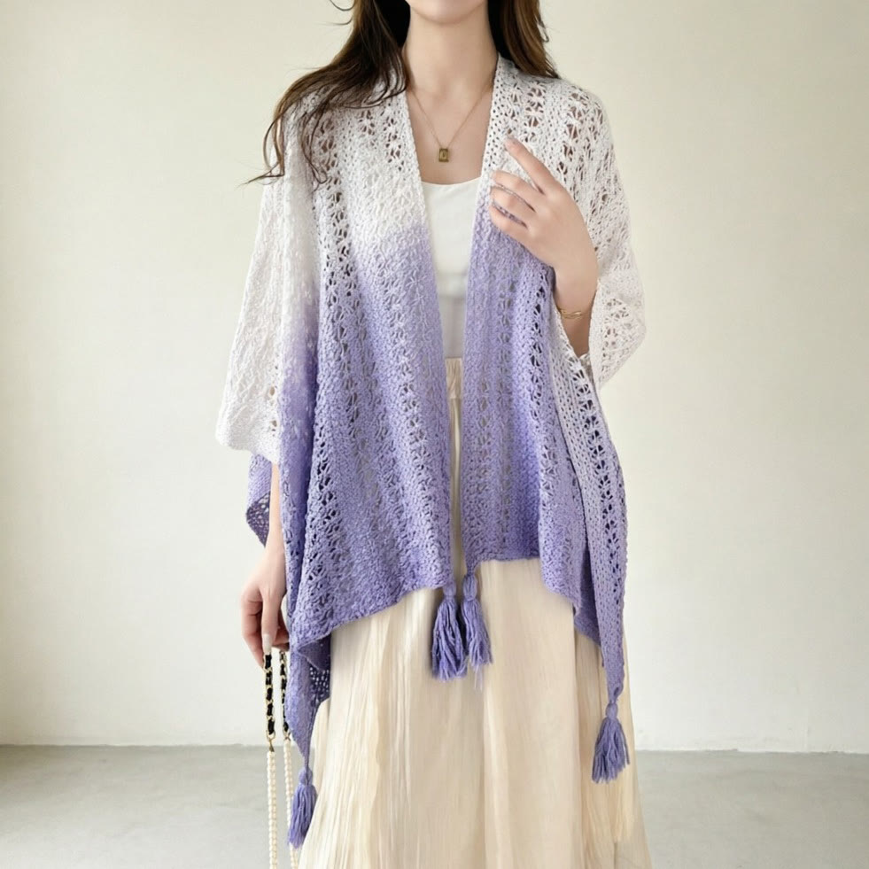 Bohemian Cami Dress with Openwork Knit Shawl Set Two Pieces Set - Purple Gradient Shawl - One Size - image 8