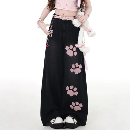 MODAKAWA Playful Cat Graphic Short Sleeve Hoodie with Denim Pants - image 5