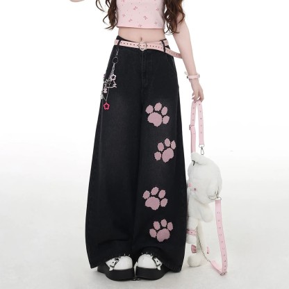MODAKAWA Playful Cat Graphic Short Sleeve Hoodie with Denim Pants - image 4