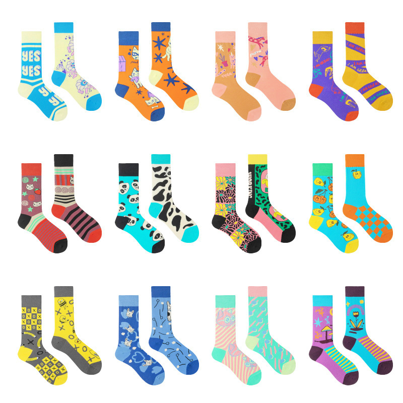 Colorful Asymmetric Printed Mid Calf Socks - image 1