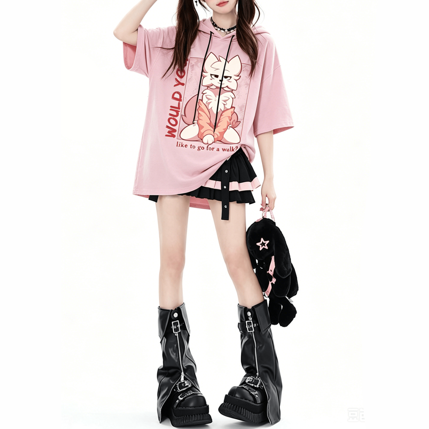 MODAKAWA X zarckets  Anime Fox Graphic Short Sleeve Hoodie with Mini Skirt Two Pieces Set - image 2