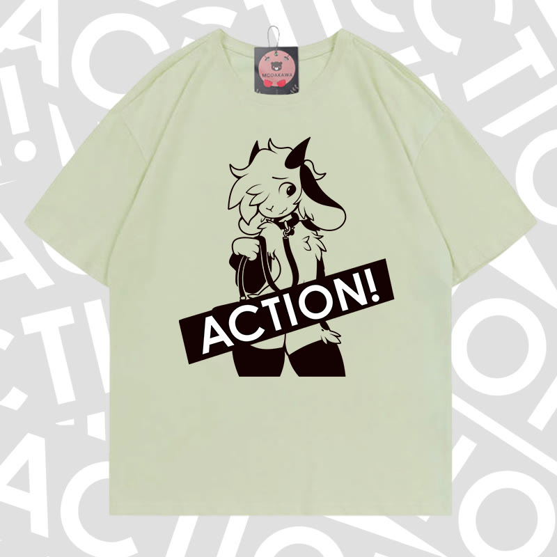 MODAKAWA X zarckets ACTION Goat Graphic 100% Cotton T-shirt - Milk green - 5XL - image 5