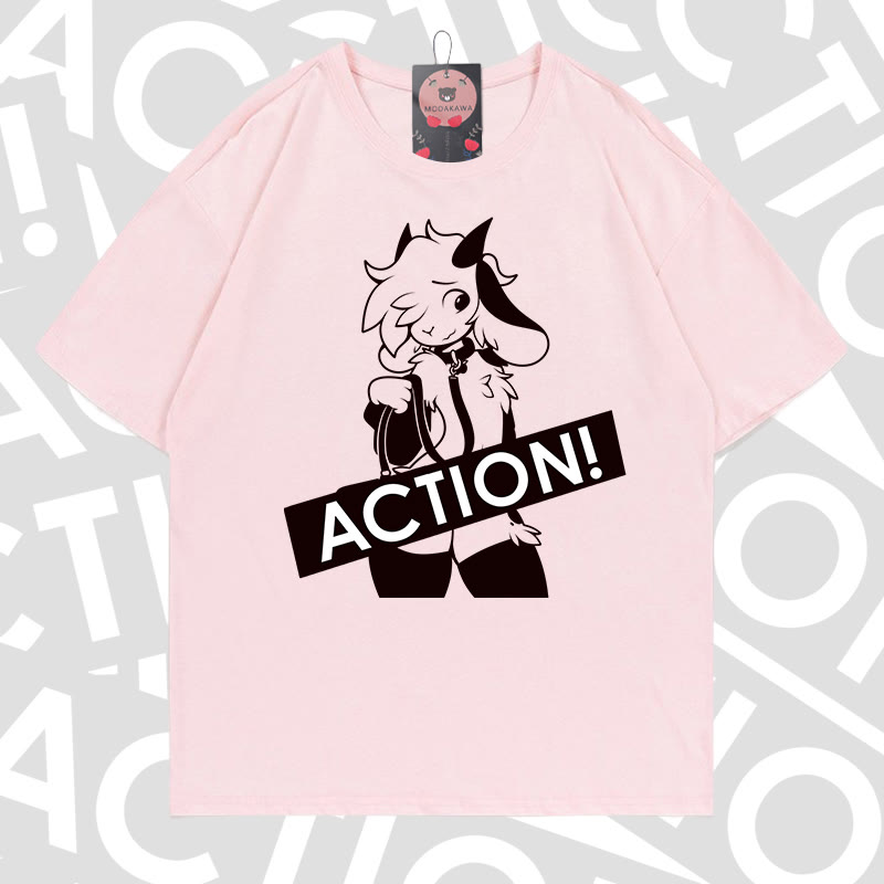 MODAKAWA X zarckets ACTION Goat Graphic 100% Cotton T-shirt - Light pink - 5XL - image 4