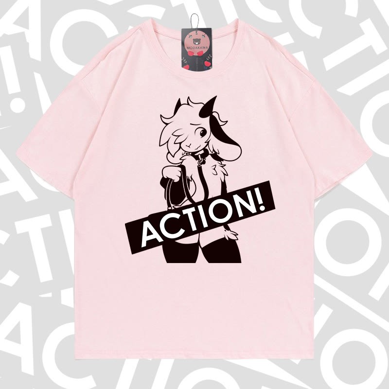 MODAKAWA X zarckets ACTION Goat Graphic 100% Cotton T-shirt - Light pink - 5XL - image 4