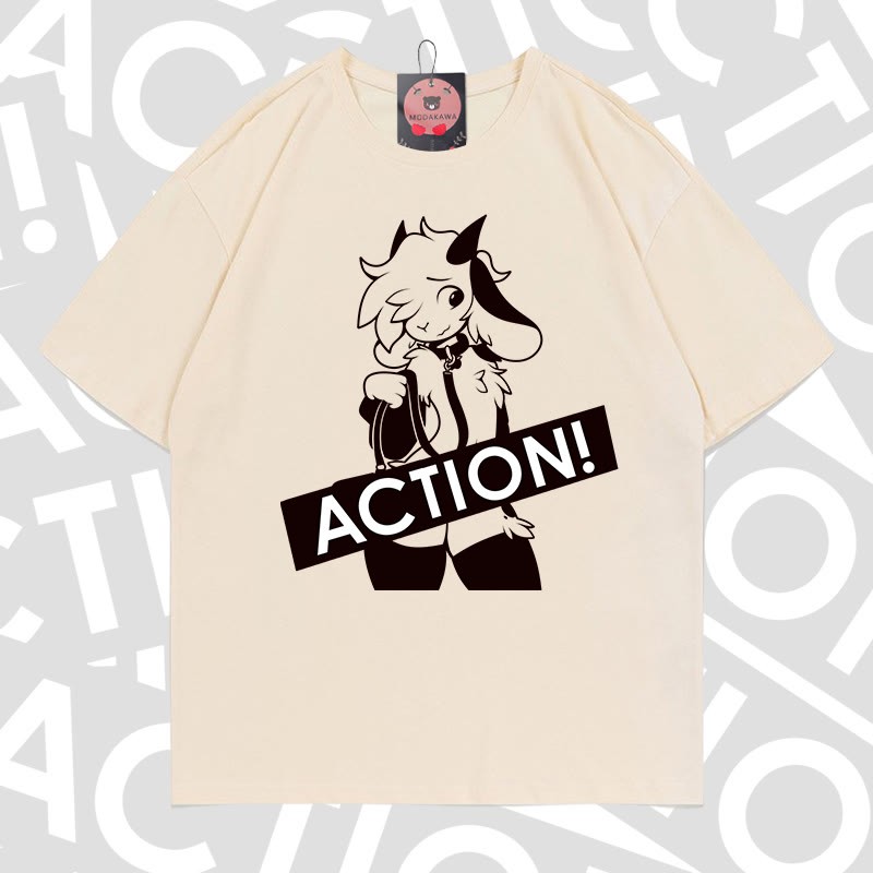 MODAKAWA X zarckets ACTION Goat Graphic 100% Cotton T-shirt - Apricot - 5XL - image 6
