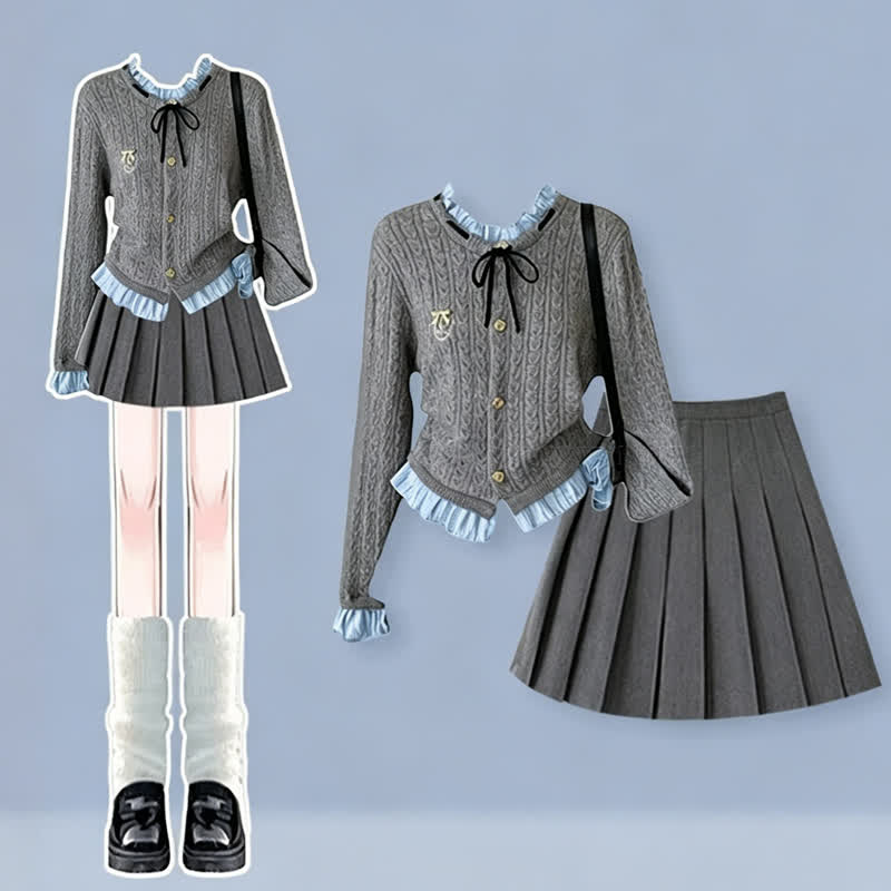Sweet Knit Top Pleated Skirt Two Pieces Set - image 1
