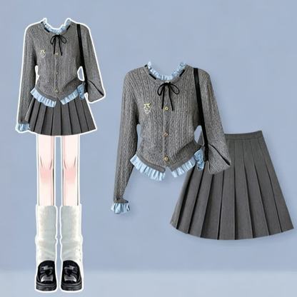 Sweet Knit Top Pleated Skirt Two Pieces Set - image 1