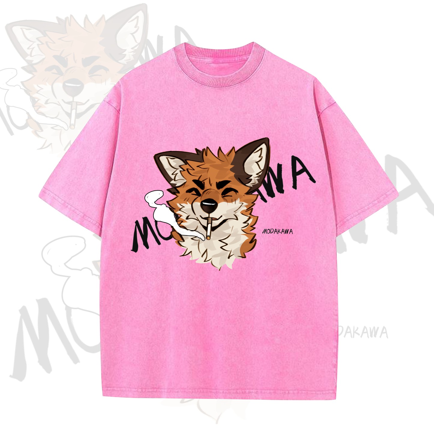 MODAKAWA X atka Funny Fox Graphic Vintage Washed T-shirt - Pink - 5XL - image 6