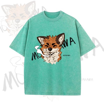 MODAKAWA X atka Funny Fox Graphic Vintage Washed T-shirt - Green - 5XL - image 8