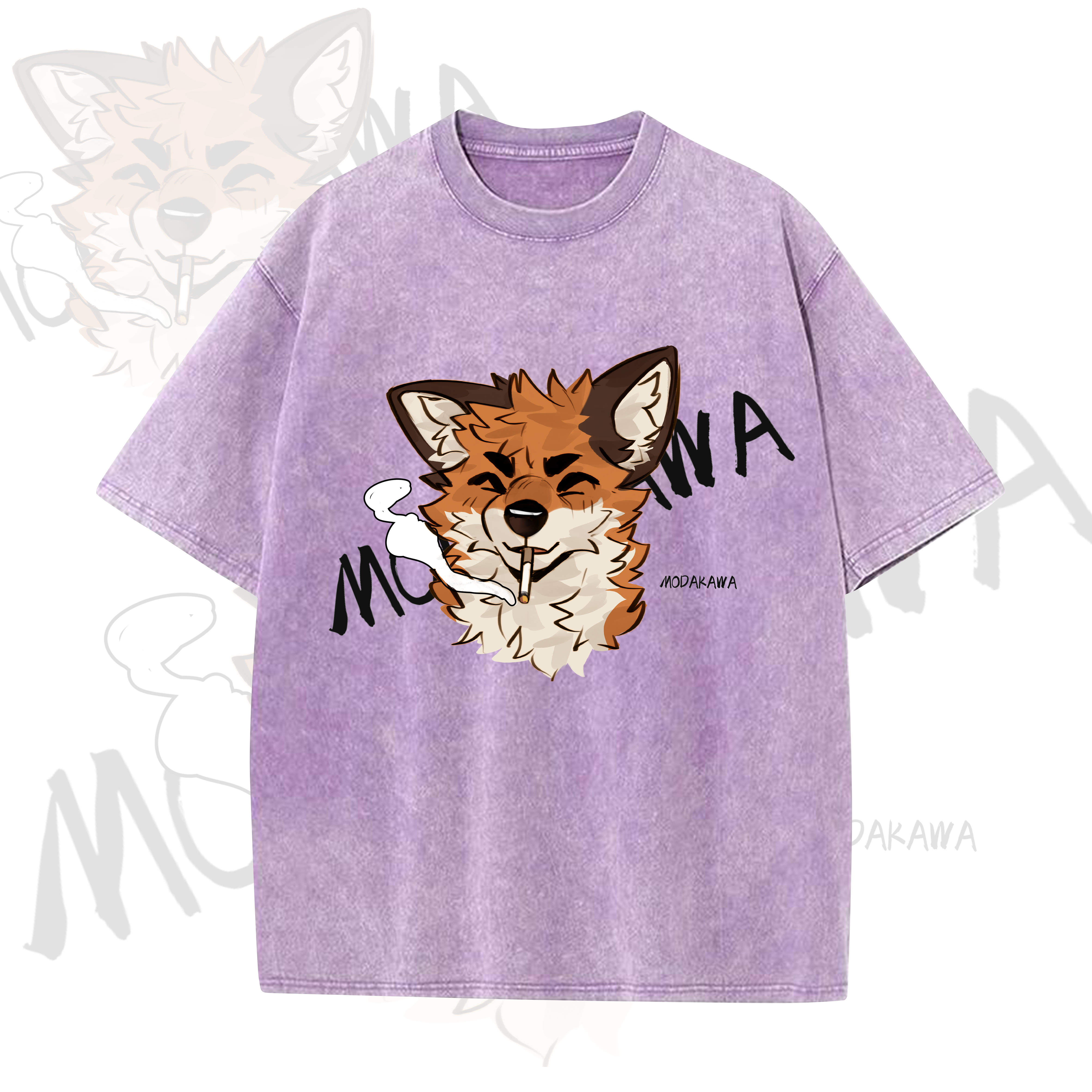 MODAKAWA X atka Funny Fox Graphic Vintage Washed T-shirt - Purple - 5XL - image 3