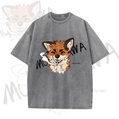 MODAKAWA X atka Funny Fox Graphic Vintage Washed T-shirt - Grey - 5XL - image 5