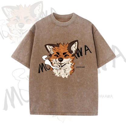 MODAKAWA X atka Funny Fox Graphic Vintage Washed T-shirt - Brown - 5XL - image 4