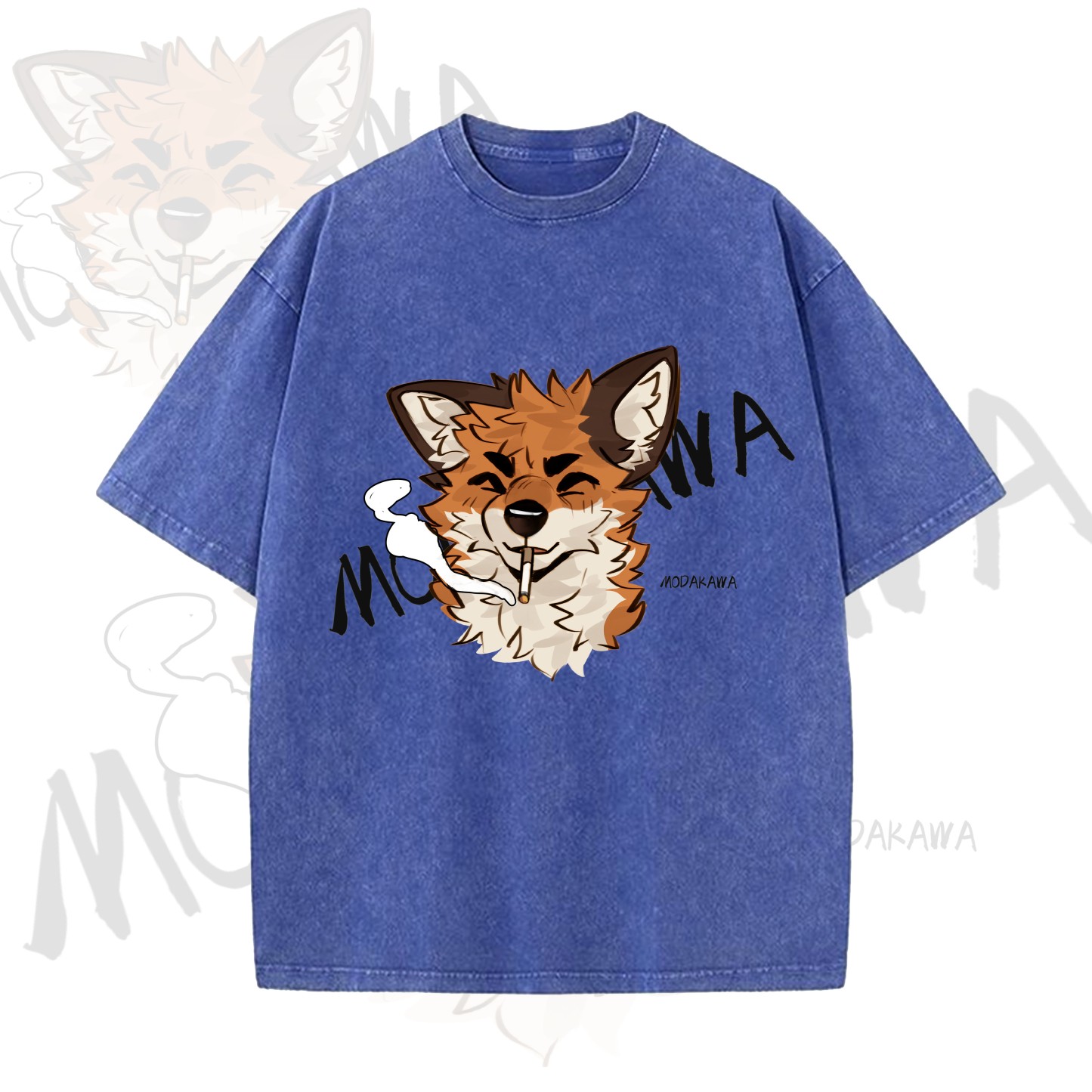 MODAKAWA X atka Funny Fox Graphic Vintage Washed T-shirt - Blue - 5XL - image 9
