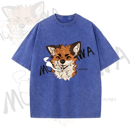 MODAKAWA X atka Funny Fox Graphic Vintage Washed T-shirt - Blue - 5XL - image 9