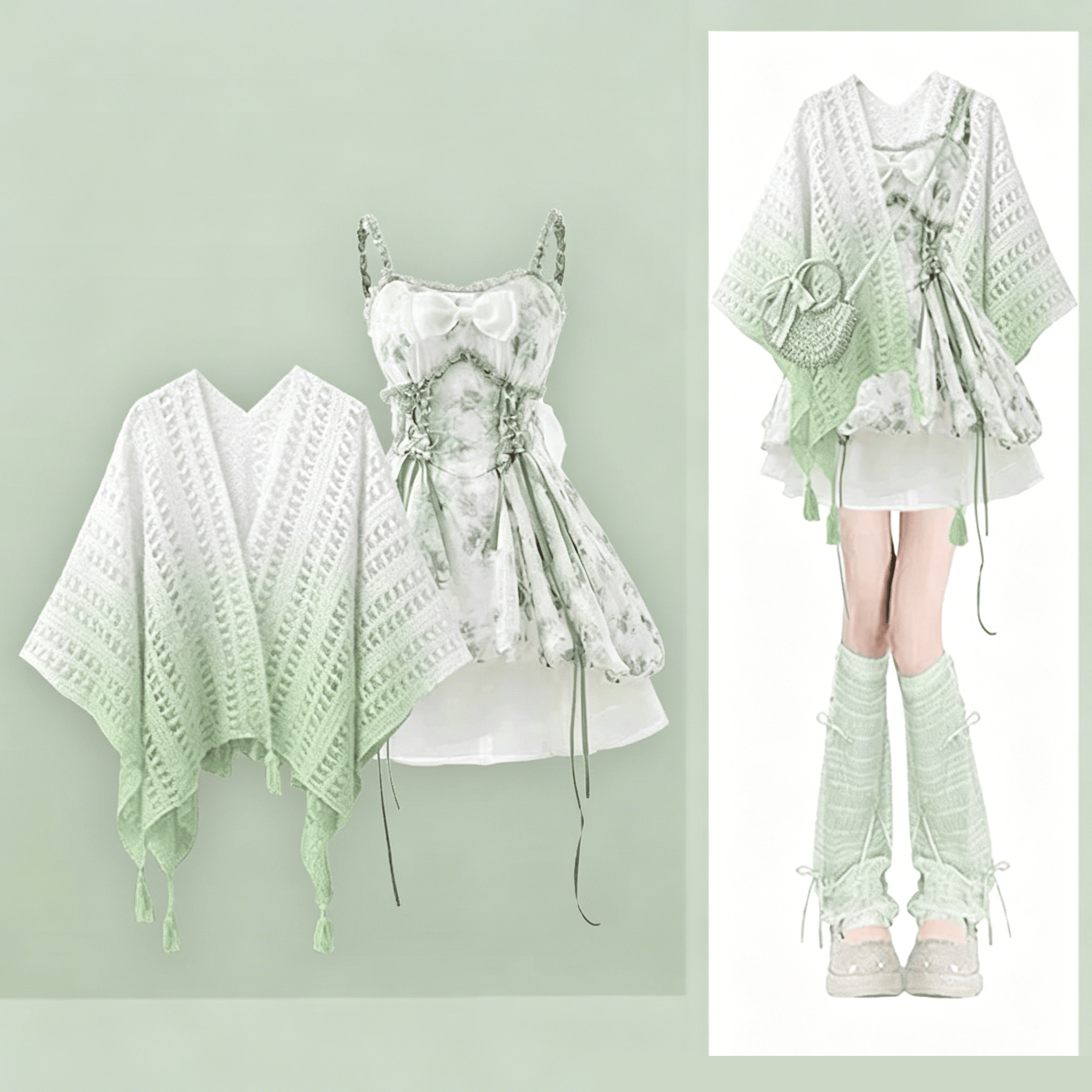 Summer Floral Dress with Gradient Openwork Shawl Two Pieces Set - Set - 4XL - image 1