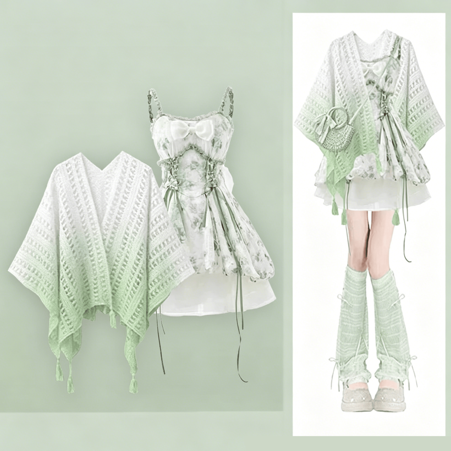 Summer Floral Dress with Gradient Openwork Shawl Two Pieces Set - Set - 4XL - image 1