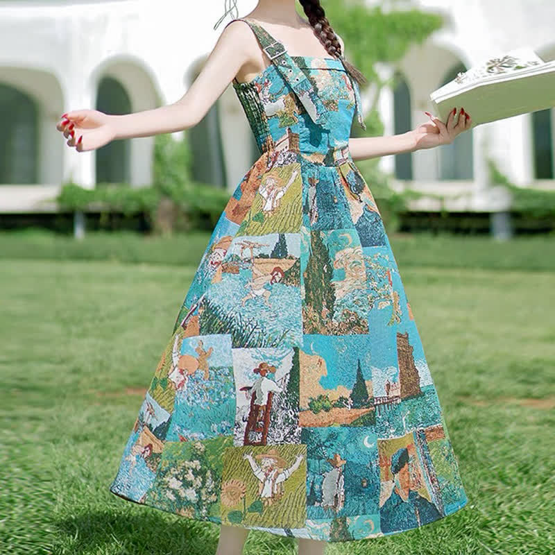 Oil Painting Print Shirts Dress Two Pieces Set - image 4