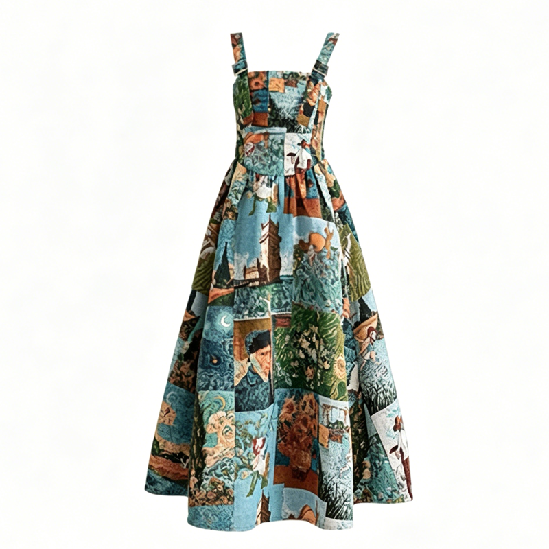 Oil Painting Print Shirts Dress Two Pieces Set - Dress - 4XL - image 3