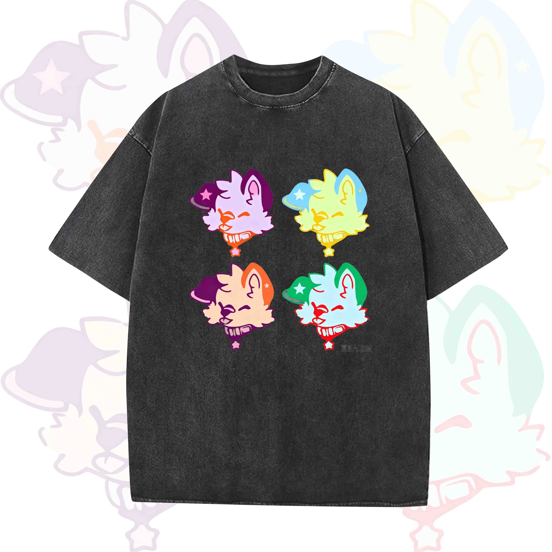 MODAKAWA Cute Puppy Graphic Vintage Washed T-shirt - Black - 5XL - image 3