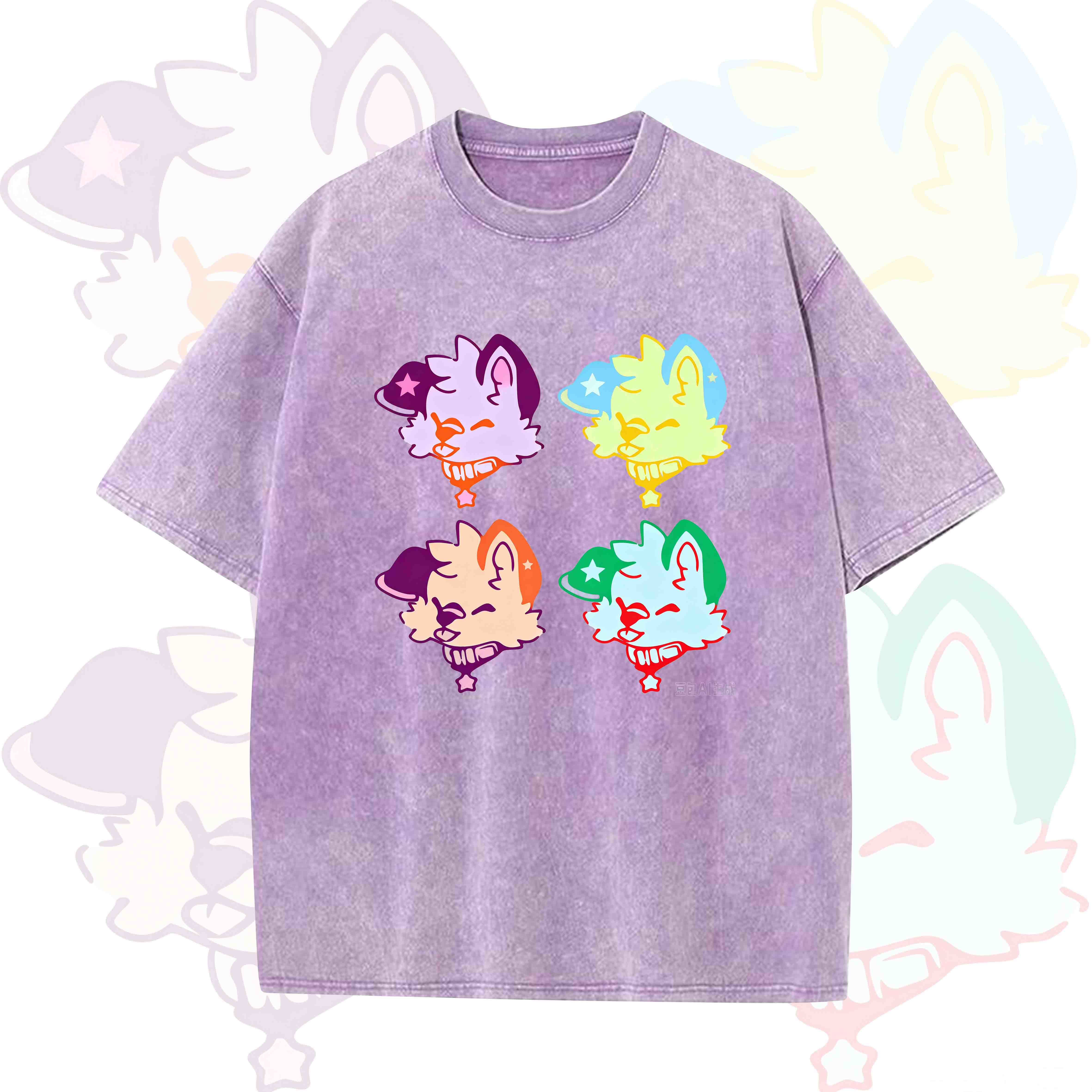 MODAKAWA Cute Puppy Graphic Vintage Washed T-shirt - Purple - 5XL - image 1