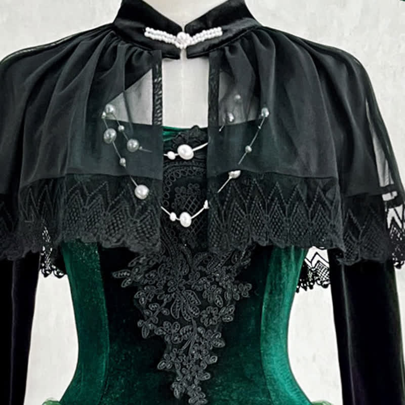  Sweet Romantic Dark Velvet Lace Long Sleeve Top Fishtail Dress⁠ Two Pieces Set - image 8