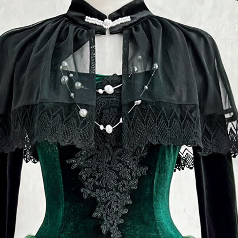  Sweet Romantic Dark Velvet Lace Long Sleeve Top Fishtail Dress⁠ Two Pieces Set - image 8