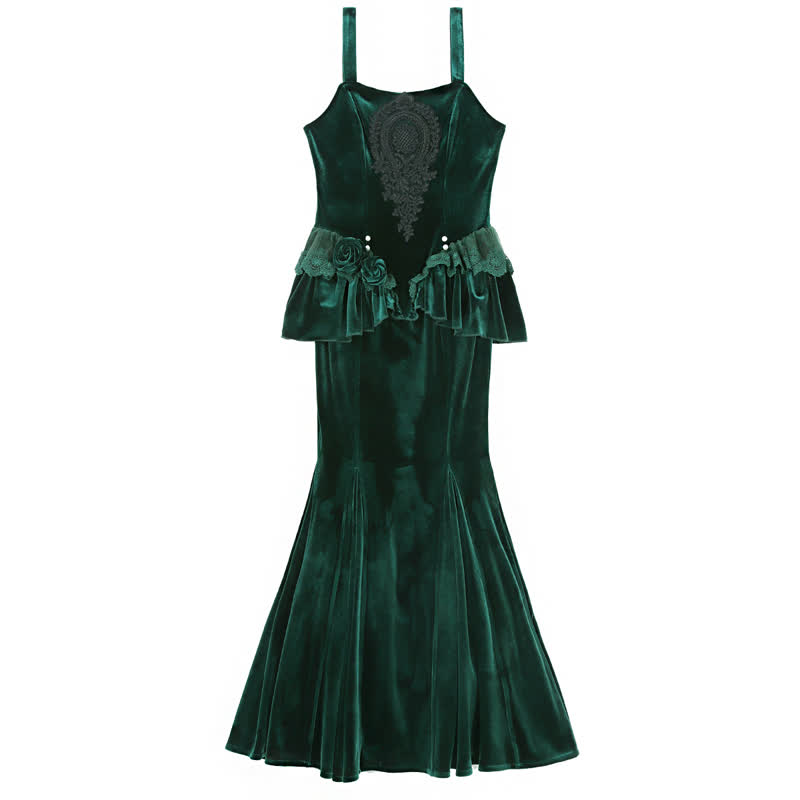  Sweet Romantic Dark Velvet Lace Long Sleeve Top Fishtail Dress⁠ Two Pieces Set - image 11
