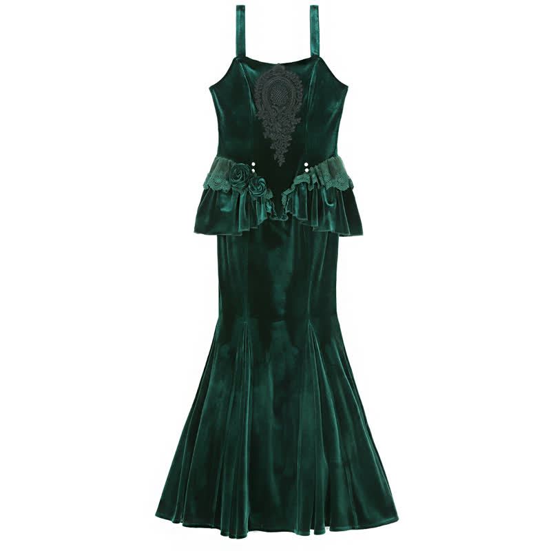  Sweet Romantic Dark Velvet Lace Long Sleeve Top Fishtail Dress⁠ Two Pieces Set - image 11