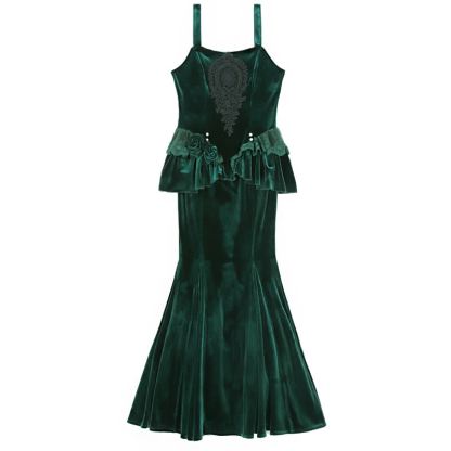  Sweet Romantic Dark Velvet Lace Long Sleeve Top Fishtail Dress⁠ Two Pieces Set - image 11